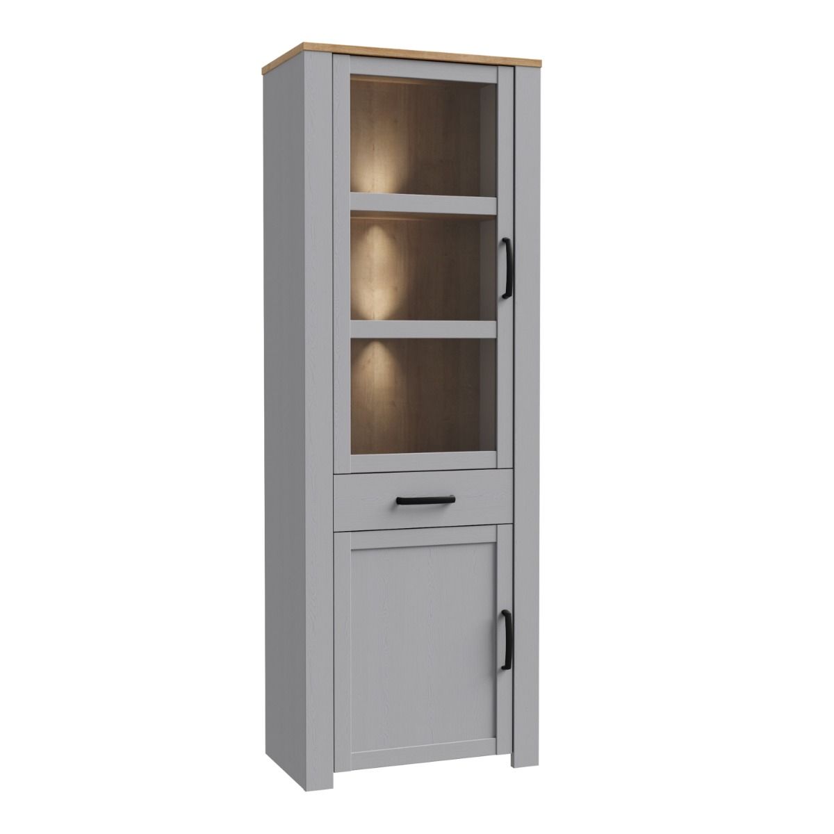 Bohol Narrow Display Cabinet in Riviera Oak/Grey Oak Optional LED Lighting