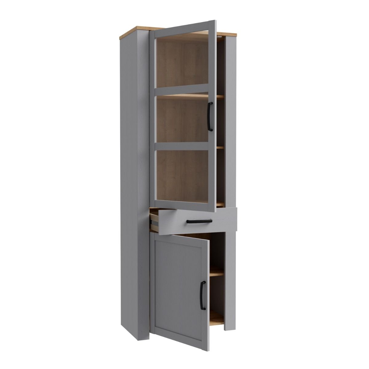 Bohol Narrow Display Cabinet in Riviera Oak/Grey Oak Optional LED Lighting