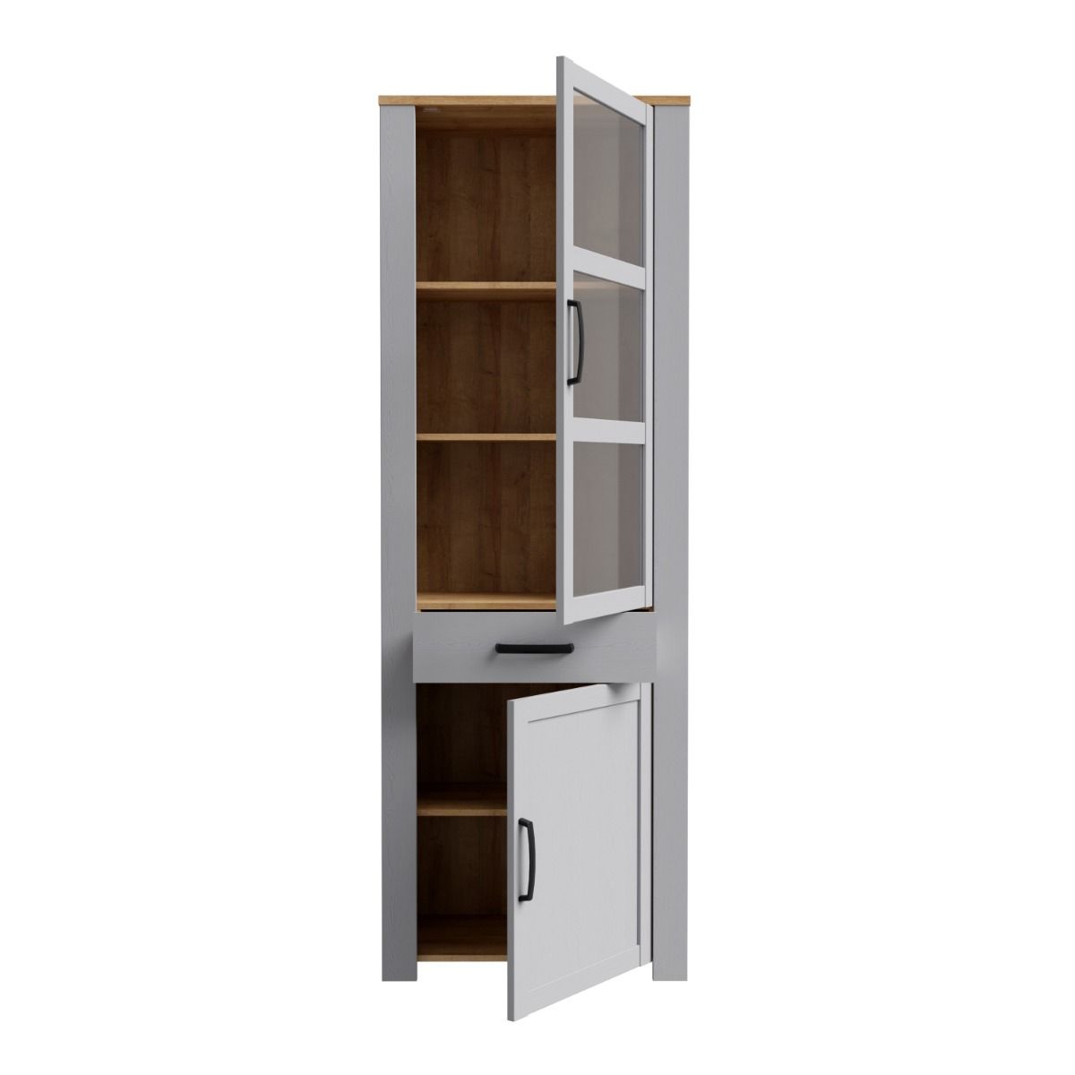 Bohol Narrow Display Cabinet in Riviera Oak/Grey Oak Optional LED Lighting
