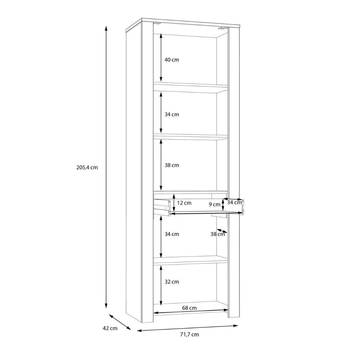 Bohol Narrow Display Cabinet in Riviera Oak/Grey Oak Optional LED Lighting
