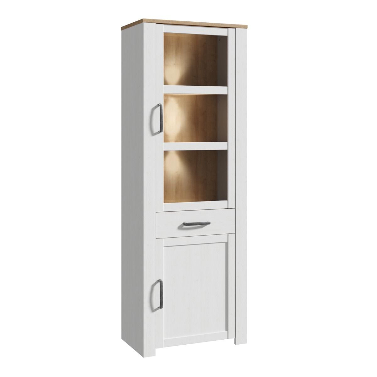 Bohol Narrow Display Cabinet in Riviera Oak/White Optional LED Lighting