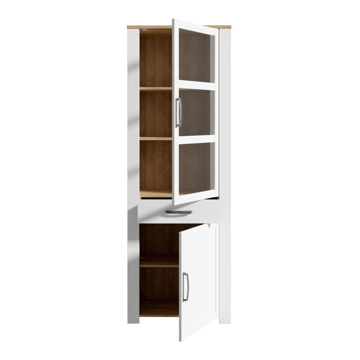Bohol Narrow Display Cabinet in Riviera Oak/White Optional LED Lighting