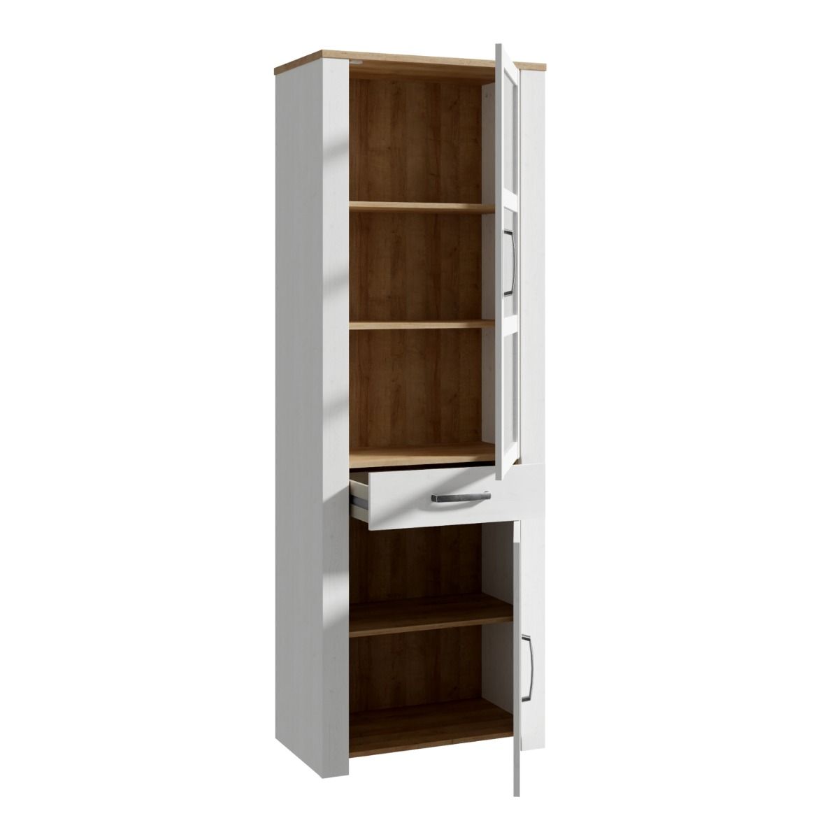 Bohol Narrow Display Cabinet in Riviera Oak/White Optional LED Lighting