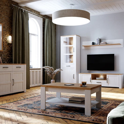Bohol Narrow Display Cabinet in Riviera Oak/White Optional LED Lighting