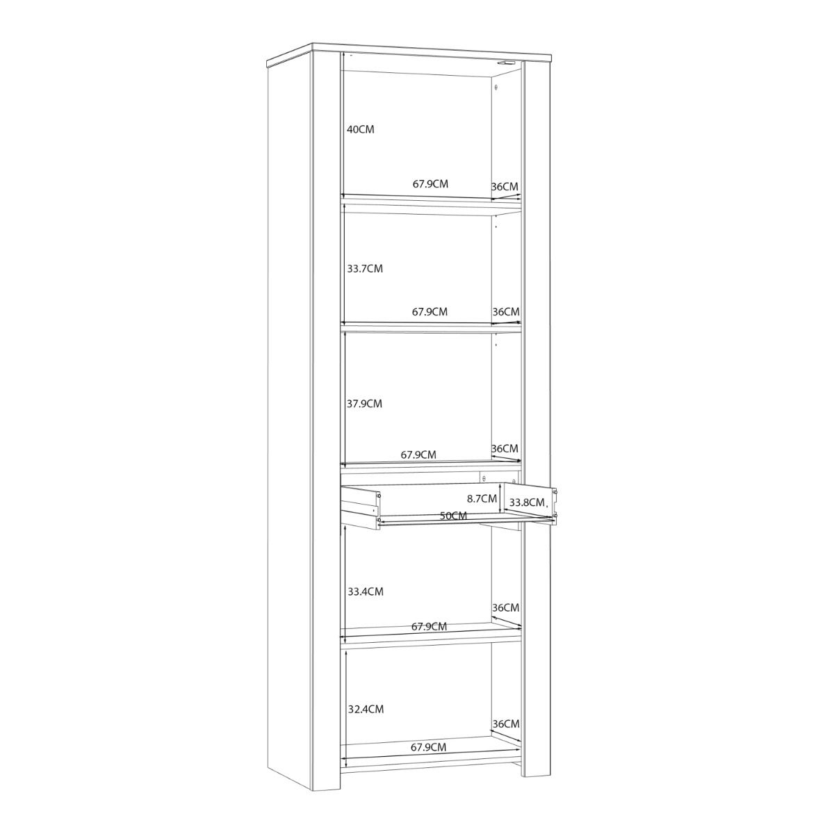 Bohol Narrow Display Cabinet in Riviera Oak/White Optional LED Lighting