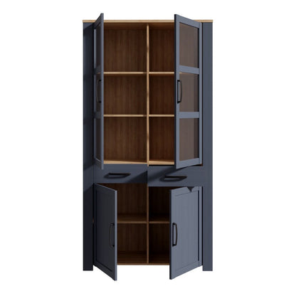 Bohol Display Cabinet 4 Door 2 Drawer in Oak/Navy with Optional LED Lighting