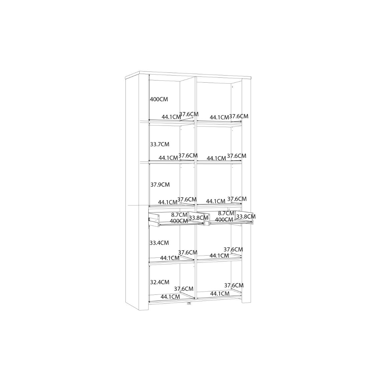 Bohol Display Cabinet 4 Door 2 Drawer in Oak/White with Optional LED Lighting