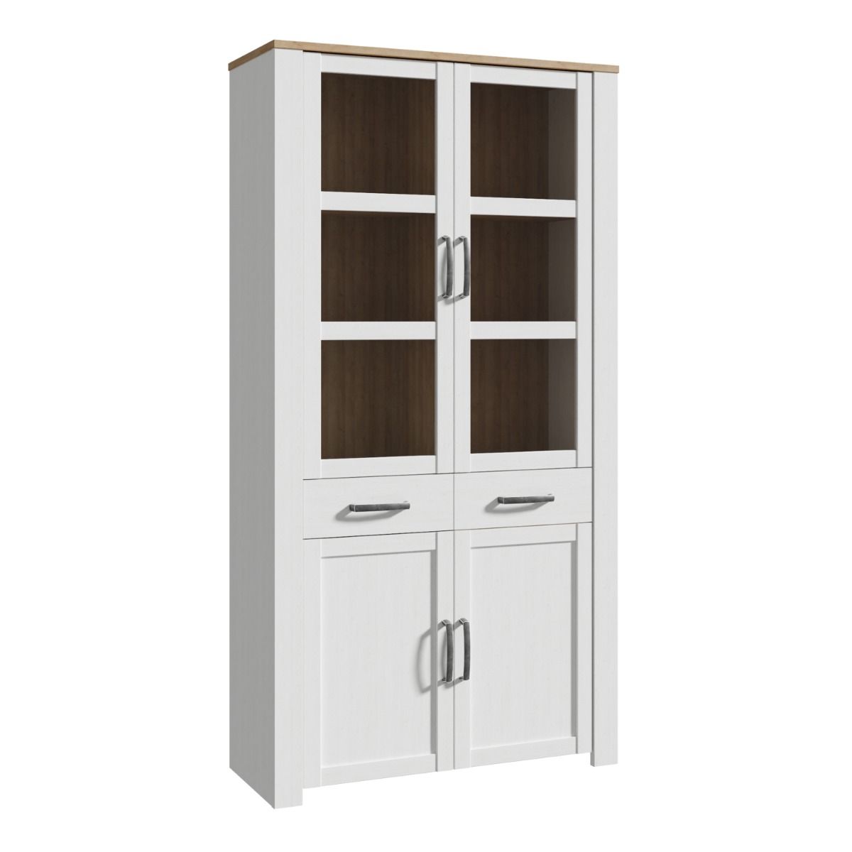 Bohol Display Cabinet 4 Door 2 Drawer in Oak/White with Optional LED Lighting