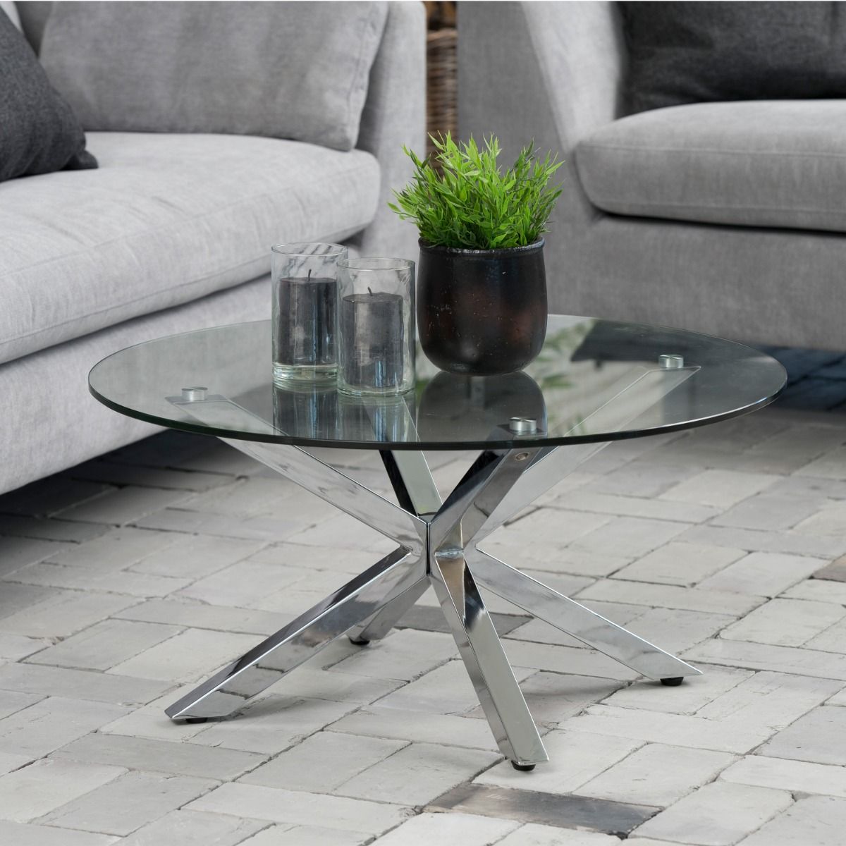 Heaven Round Coffee Table with Glass Top 82-40cm