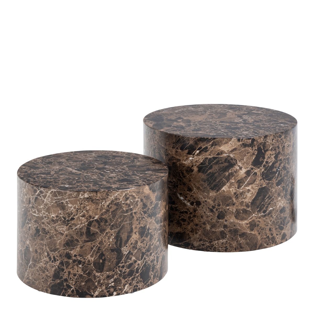 Dice Round Coffee Table Set of 2 in Brown Marble Finish