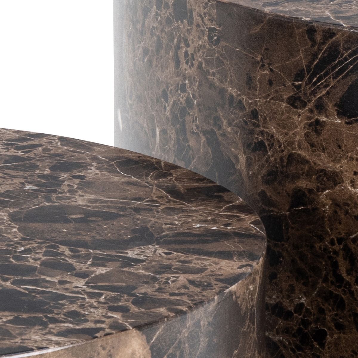 Dice Round Coffee Table Set of 2 in Brown Marble Finish