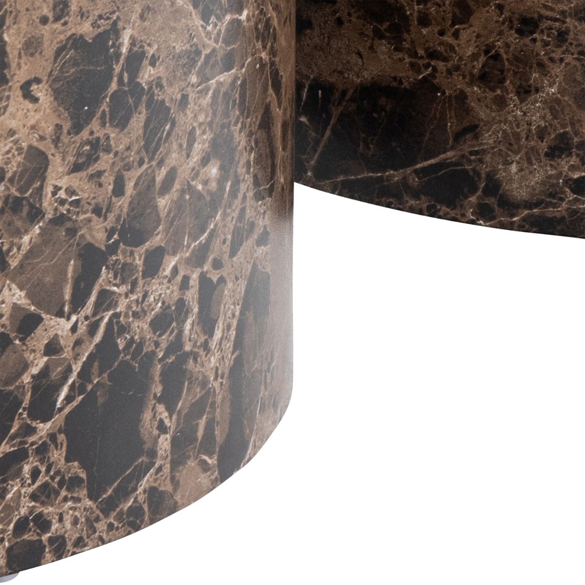Dice Round Coffee Table Set of 2 in Brown Marble Finish