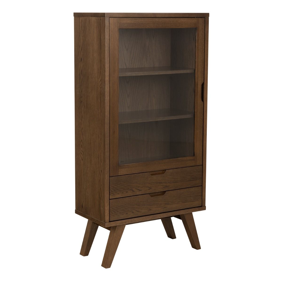 A-Line Display Cabinet with 2 Drawers and 2 Shelves in Smoked Oak