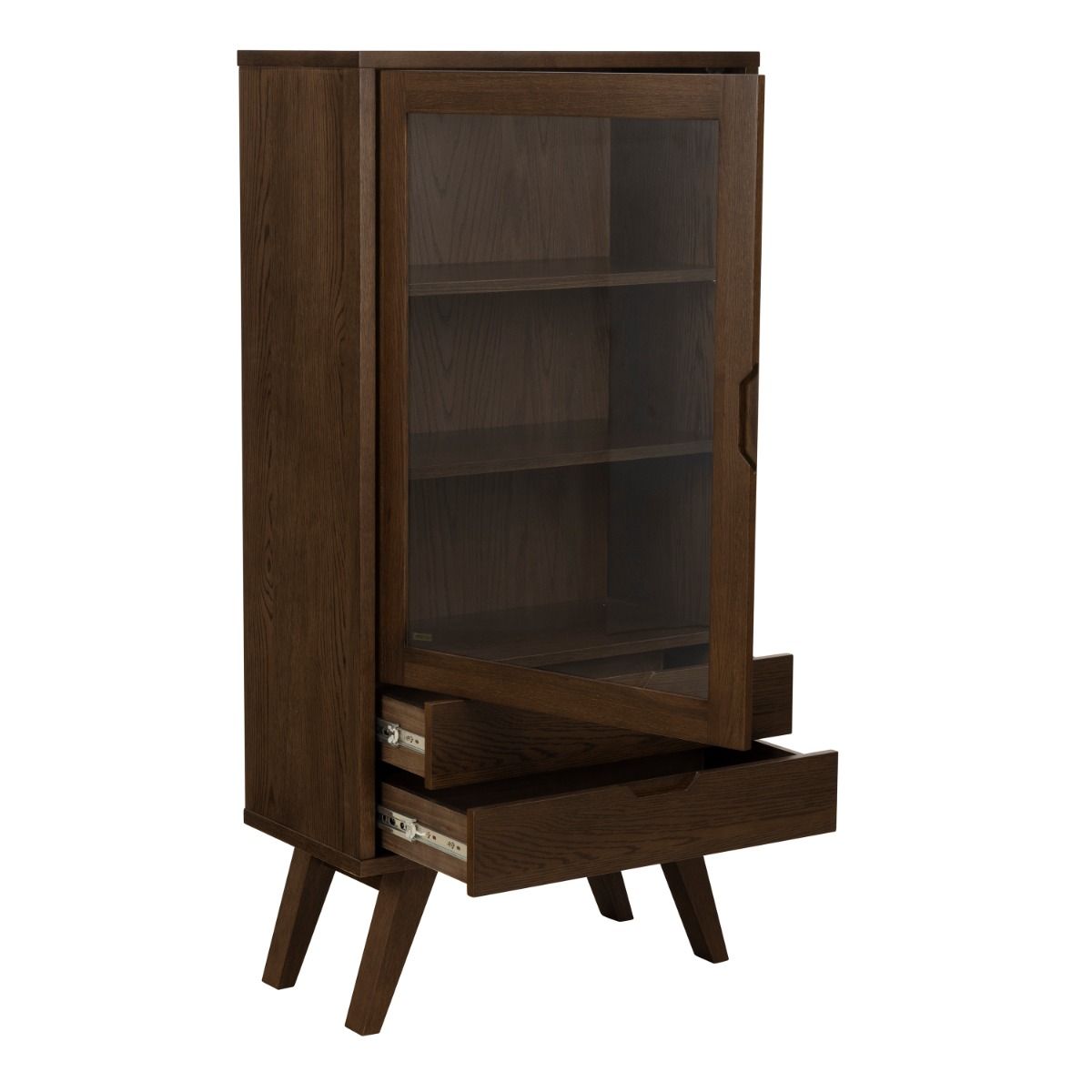 A-Line Display Cabinet with 2 Drawers and 2 Shelves in Smoked Oak