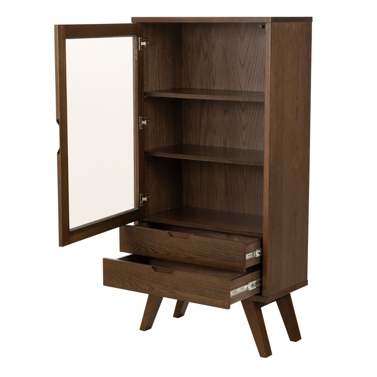 A-Line Display Cabinet with 2 Drawers and 2 Shelves in Smoked Oak