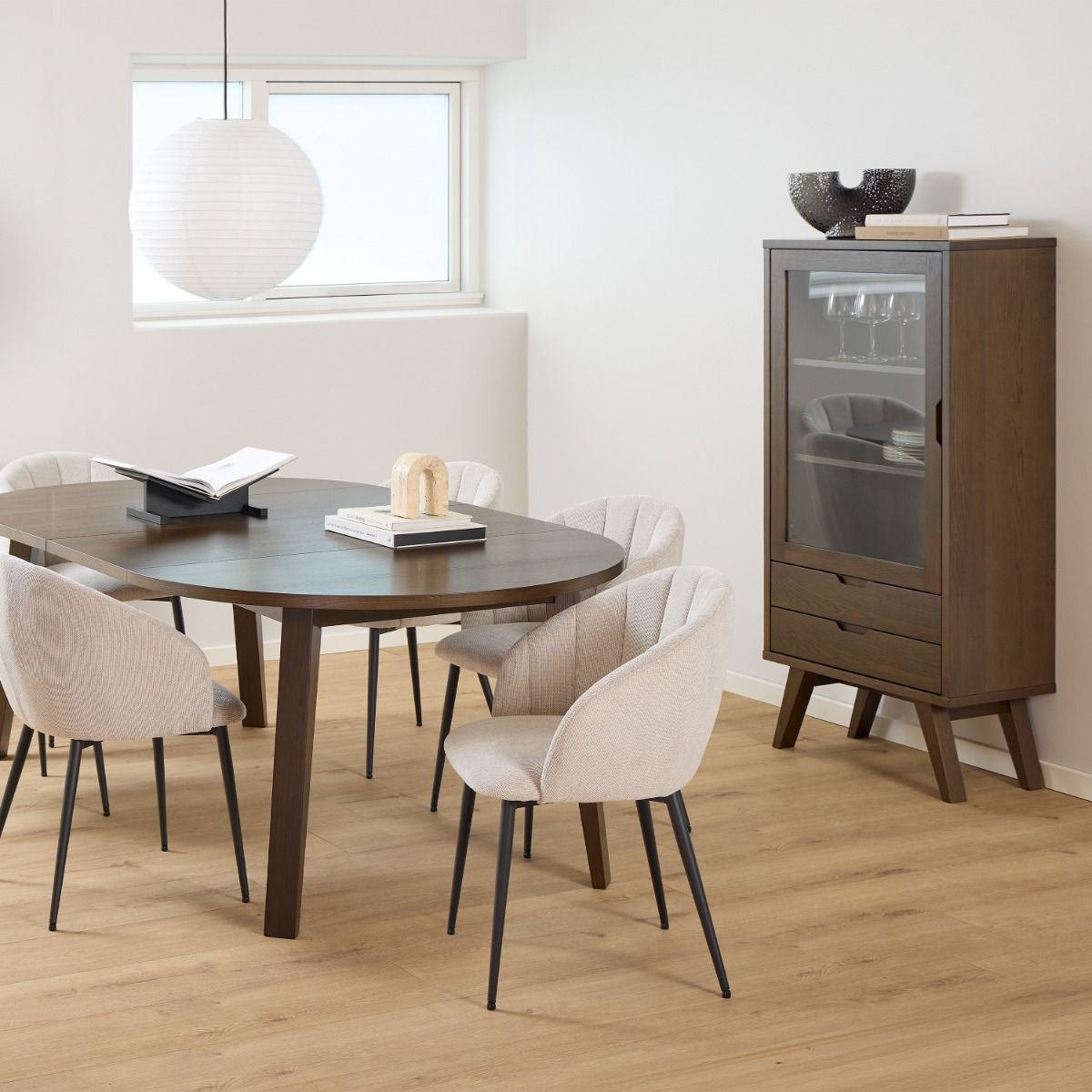 A-Line Display Cabinet with 2 Drawers and 2 Shelves in Smoked Oak