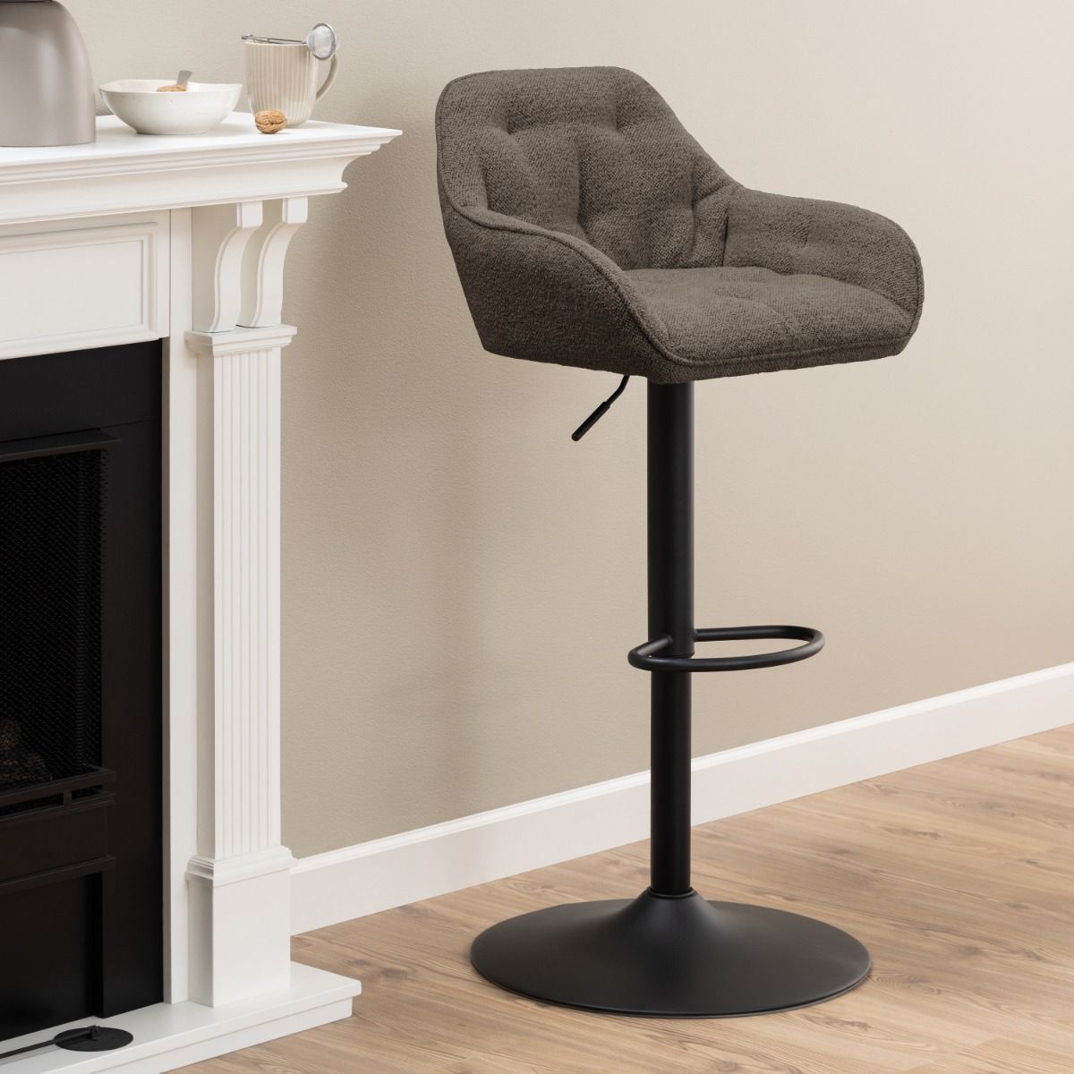 Brooke Swivel Bar Stool with Height Adjustable Function in Taupe (Set of 2)