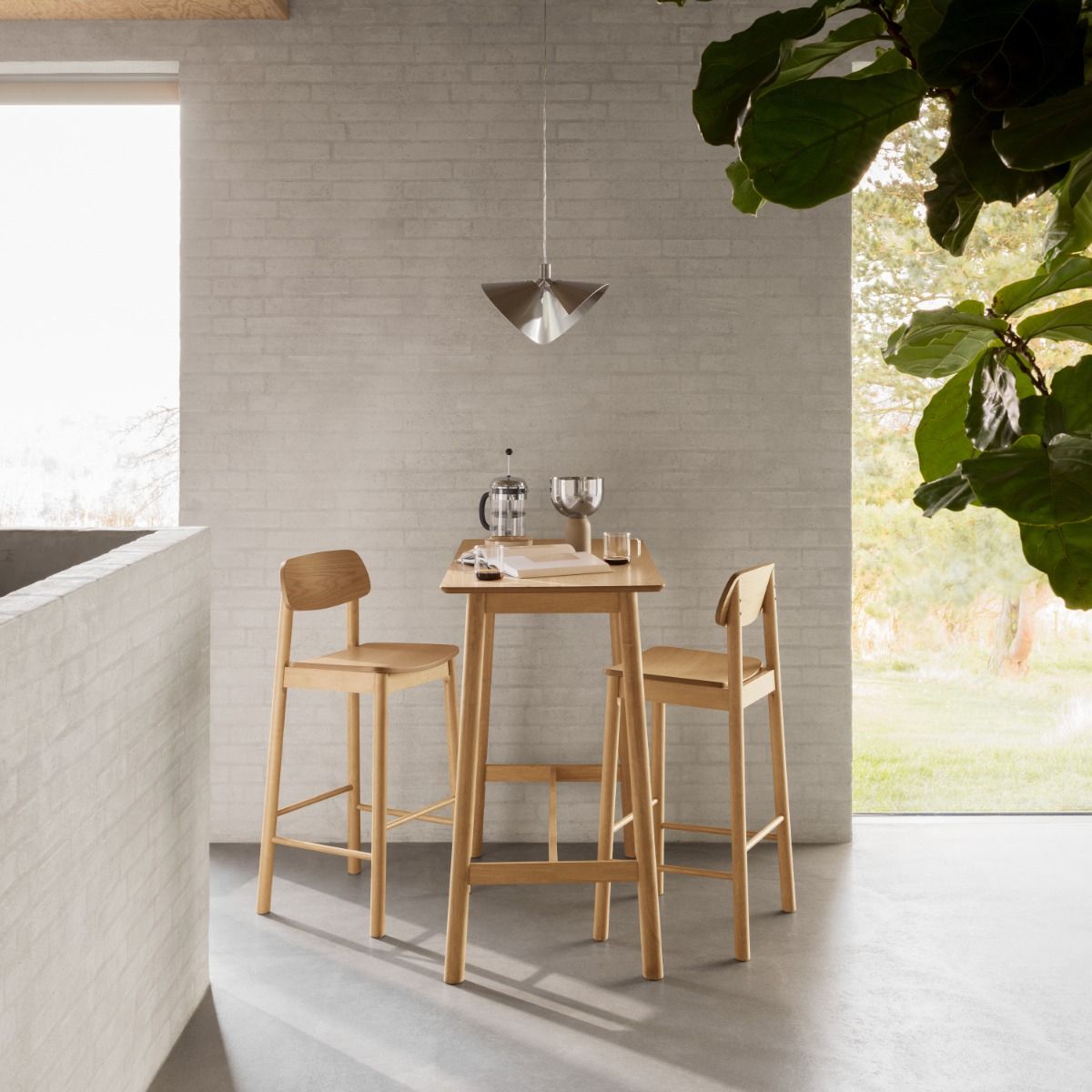 Barlow Bar Table in Matt Oak Including 2 Barlow Bar Stools in Matt Oak