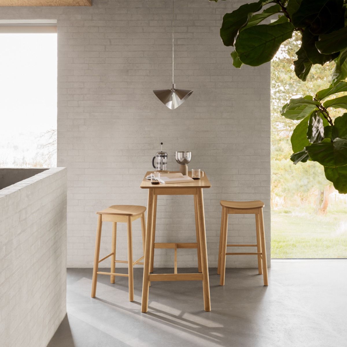 Barlow Bar Table in Matt Oak Including 2 Barlow Bar Stools Without Back in Matt Oak