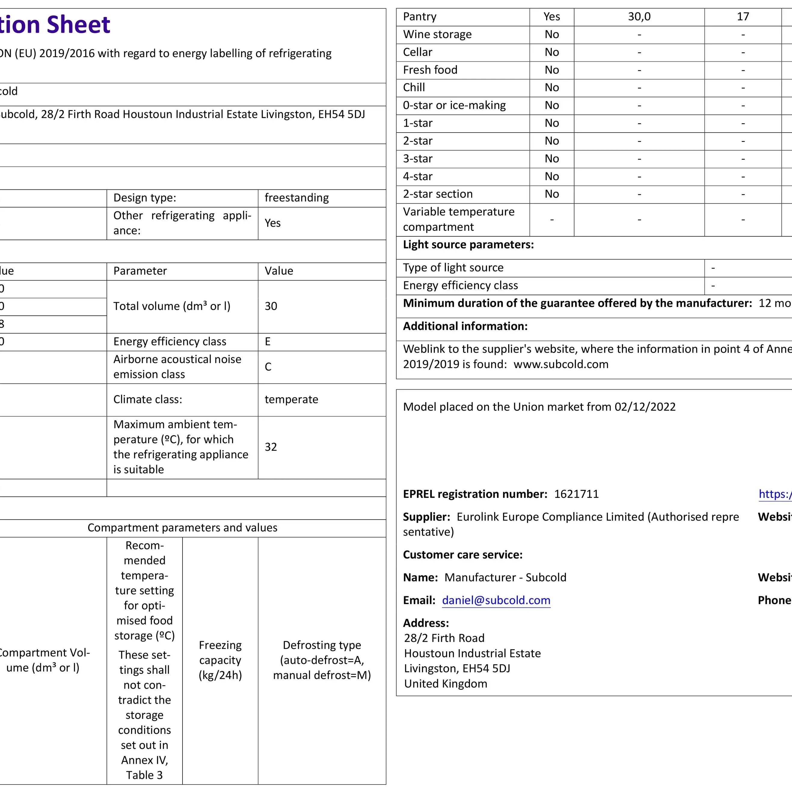 Subcold Aire30 LED Mini Fridge - Black