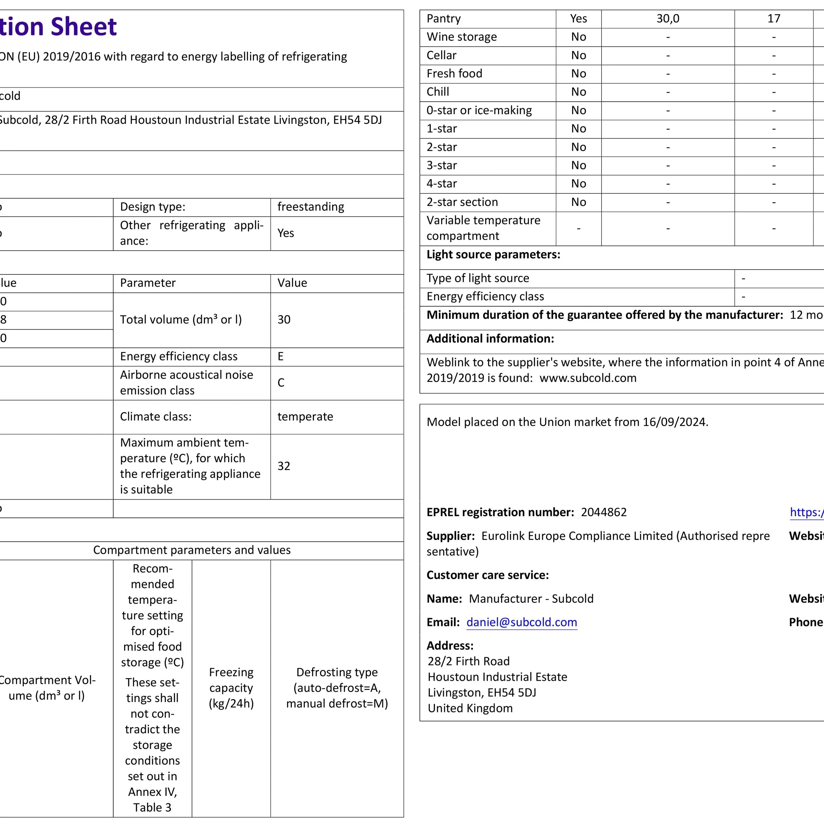 Subcold Aire30-G LED Mini Fridge - Black