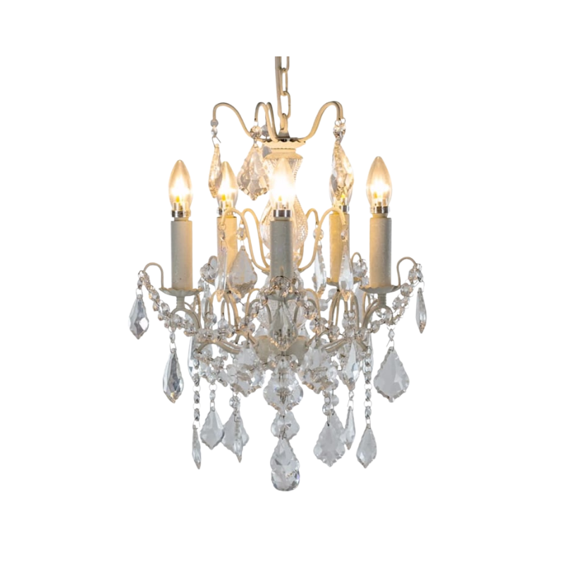 Antique Crackle White 5 Branch French Chandelier