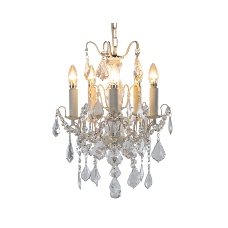 Antique Crackle White 5 Branch French Chandelier