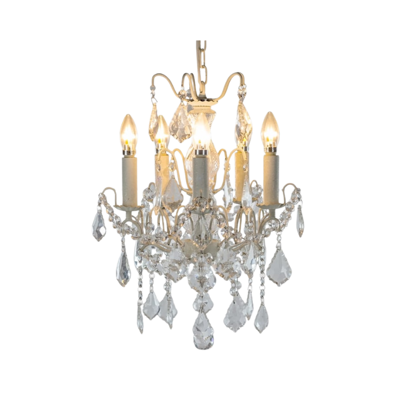 Antique Crackle White 5 Branch French Chandelier