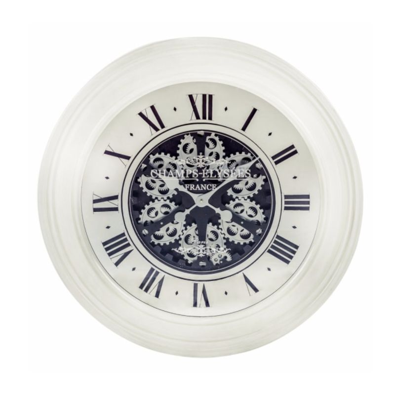 Antique Style Cream Mirrored Face Moving Gears Clock