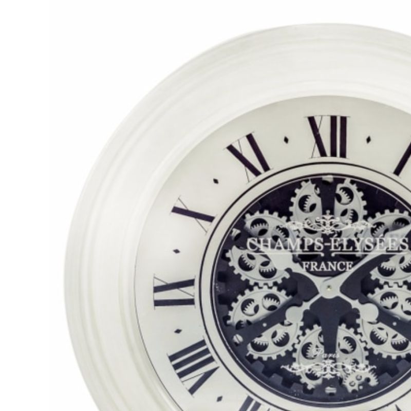 Antique Style Cream Mirrored Face Moving Gears Clock