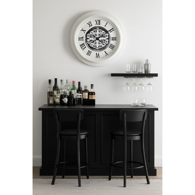 Antique Style Cream Mirrored Face Moving Gears Clock