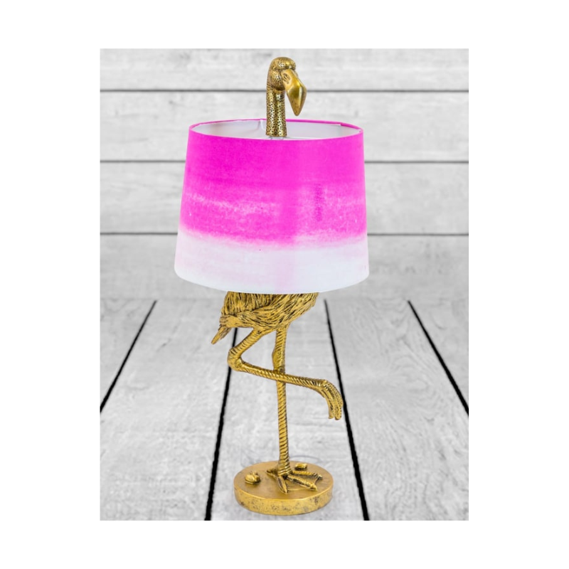 Antique Gold Flamingo Table Lamp with Pink & White Shade