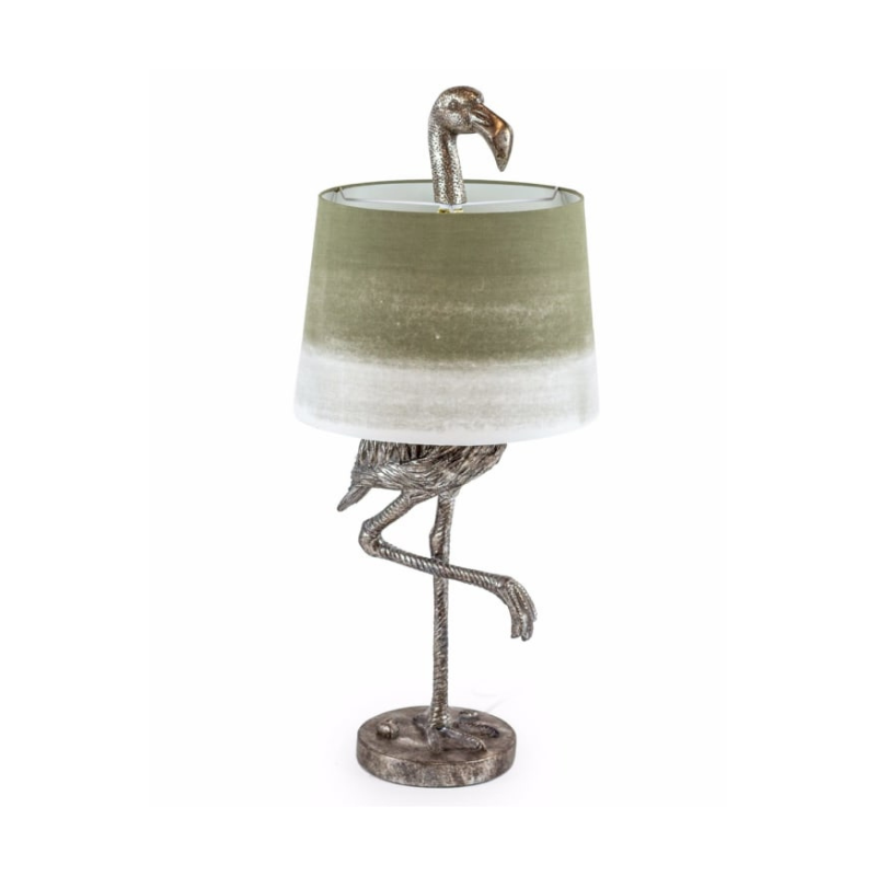 Antique Silver Flamingo Table Lamp with Sage Fade Shade