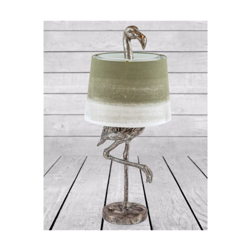 Antique Silver Flamingo Table Lamp with Sage Fade Shade
