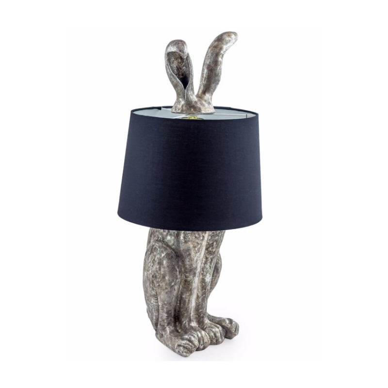 Antique Silver Rabbit Ears Lamp with Black Shade