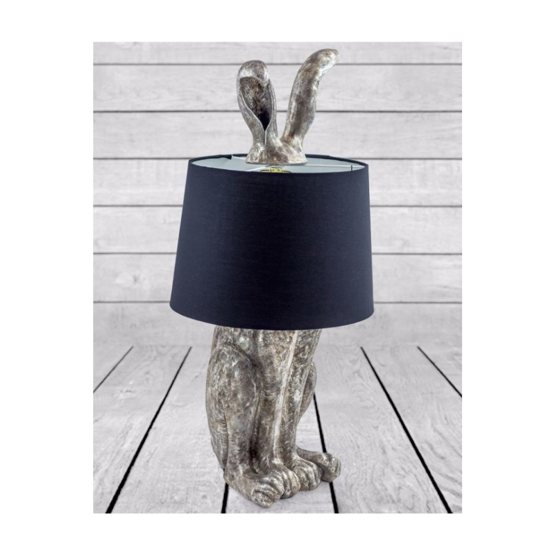 Antique Silver Rabbit Ears Lamp with Black Shade