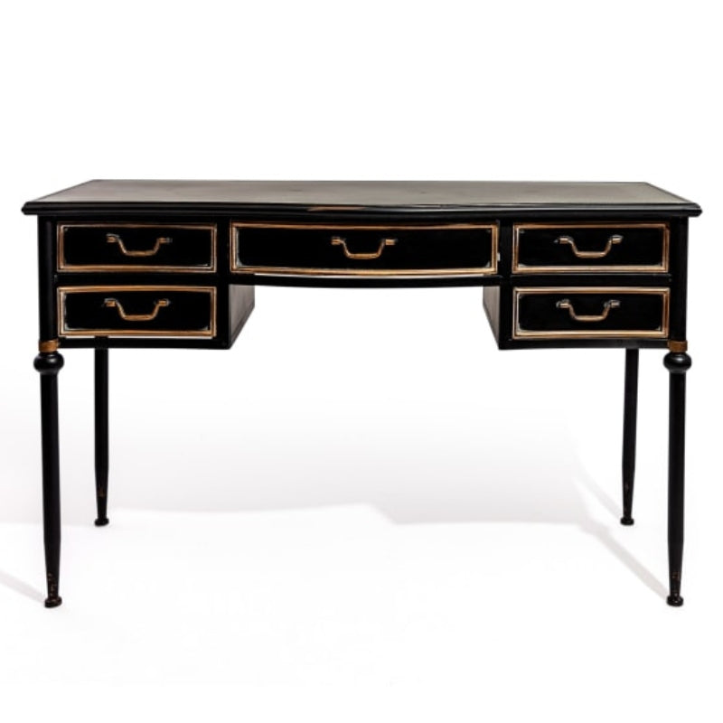 Antiqued Black Desk/Console with Metal Drawers
