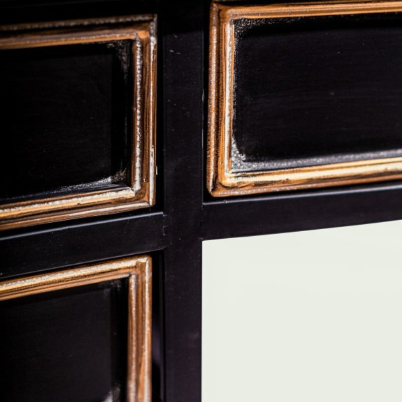 Antiqued Black Desk/Console with Metal Drawers