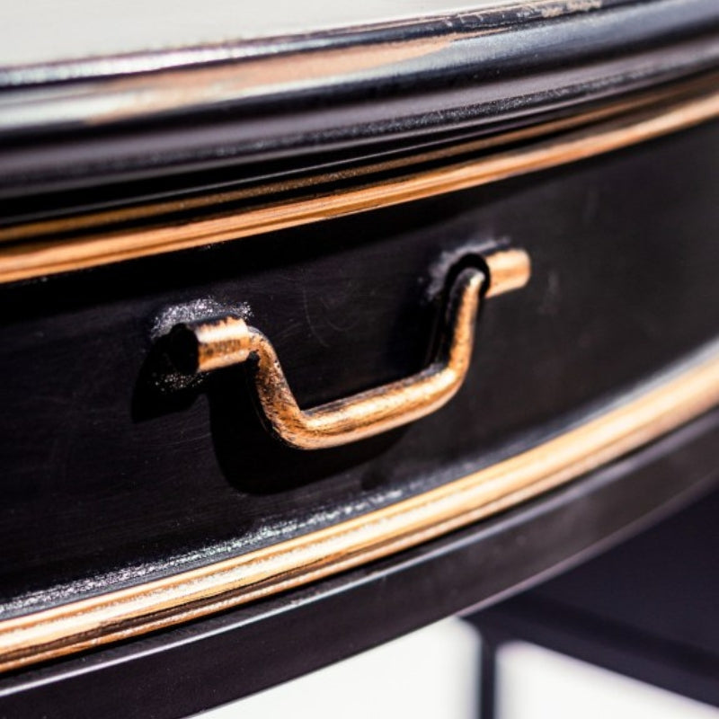 Antiqued Black Desk/Console with Metal Drawers