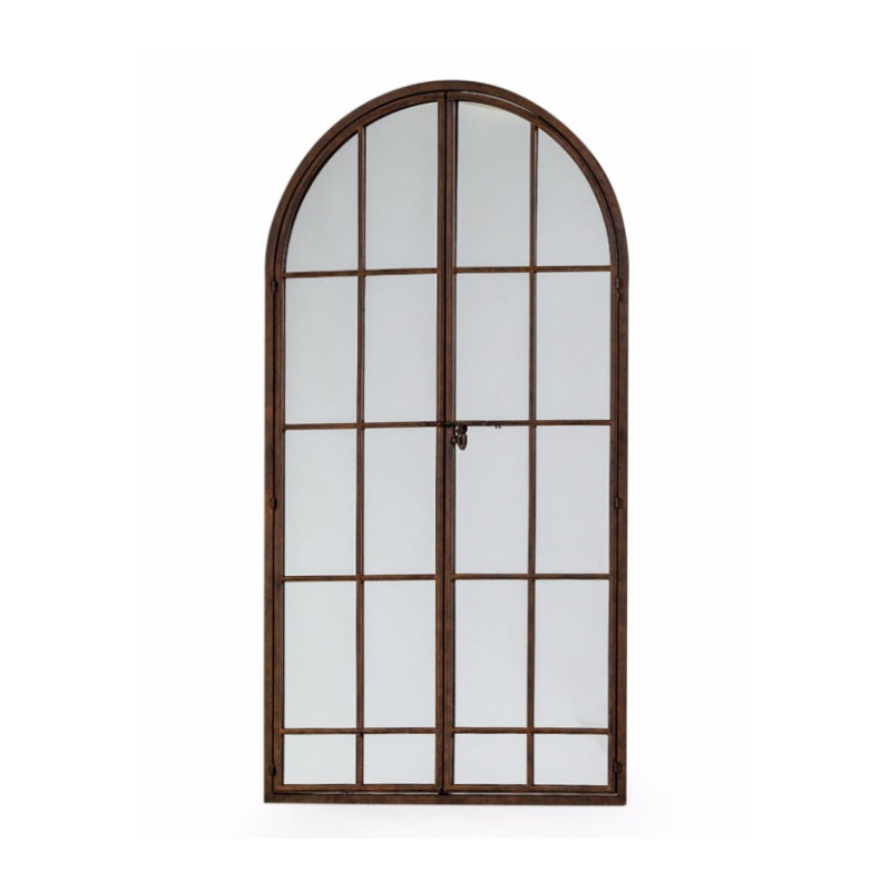 Antiqued Iron Large Arch Window Metal Mirror