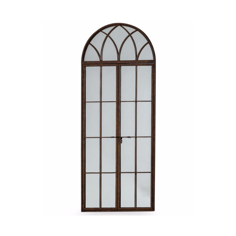 Antiqued Iron Tall Arch Window Metal Mirror