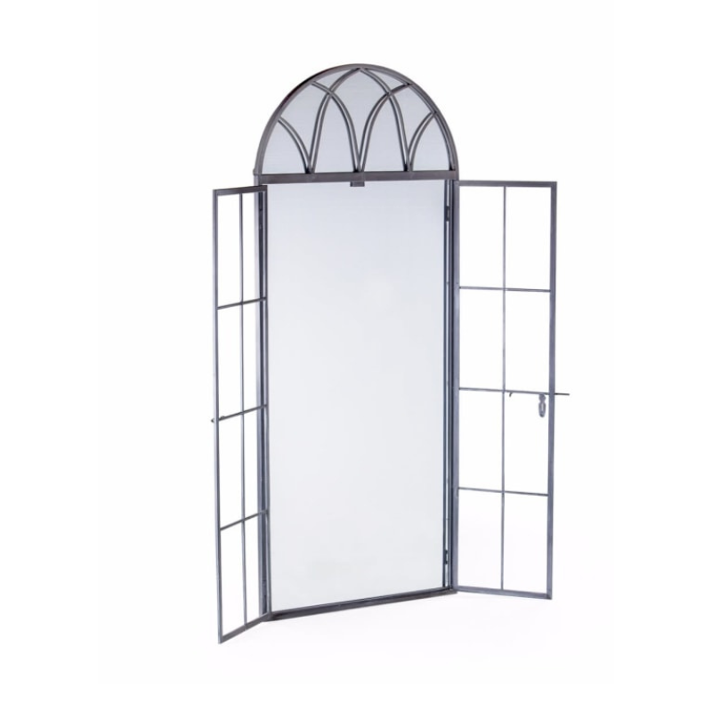 Antiqued Lead Grey Iron Tall Arch Window Metal Mirror