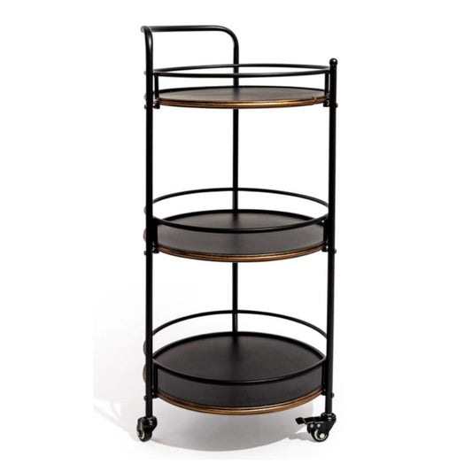 Antiqued Black & Gold 3-Tier Drinks Trolley