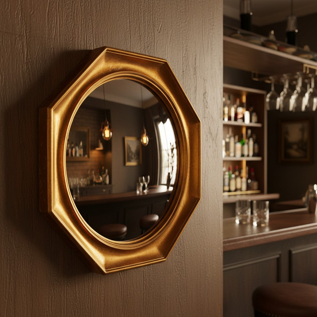 Antiqued Gold Octagonal Framed Convex Mirror