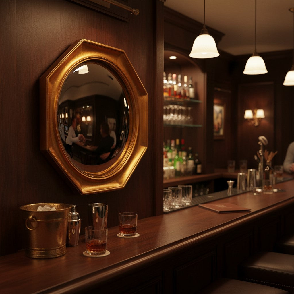 Antiqued Gold Octagonal Framed Convex Mirror