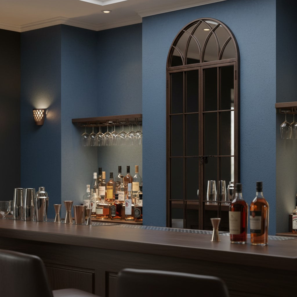 Antiqued Iron Tall Arch Window Metal Mirror