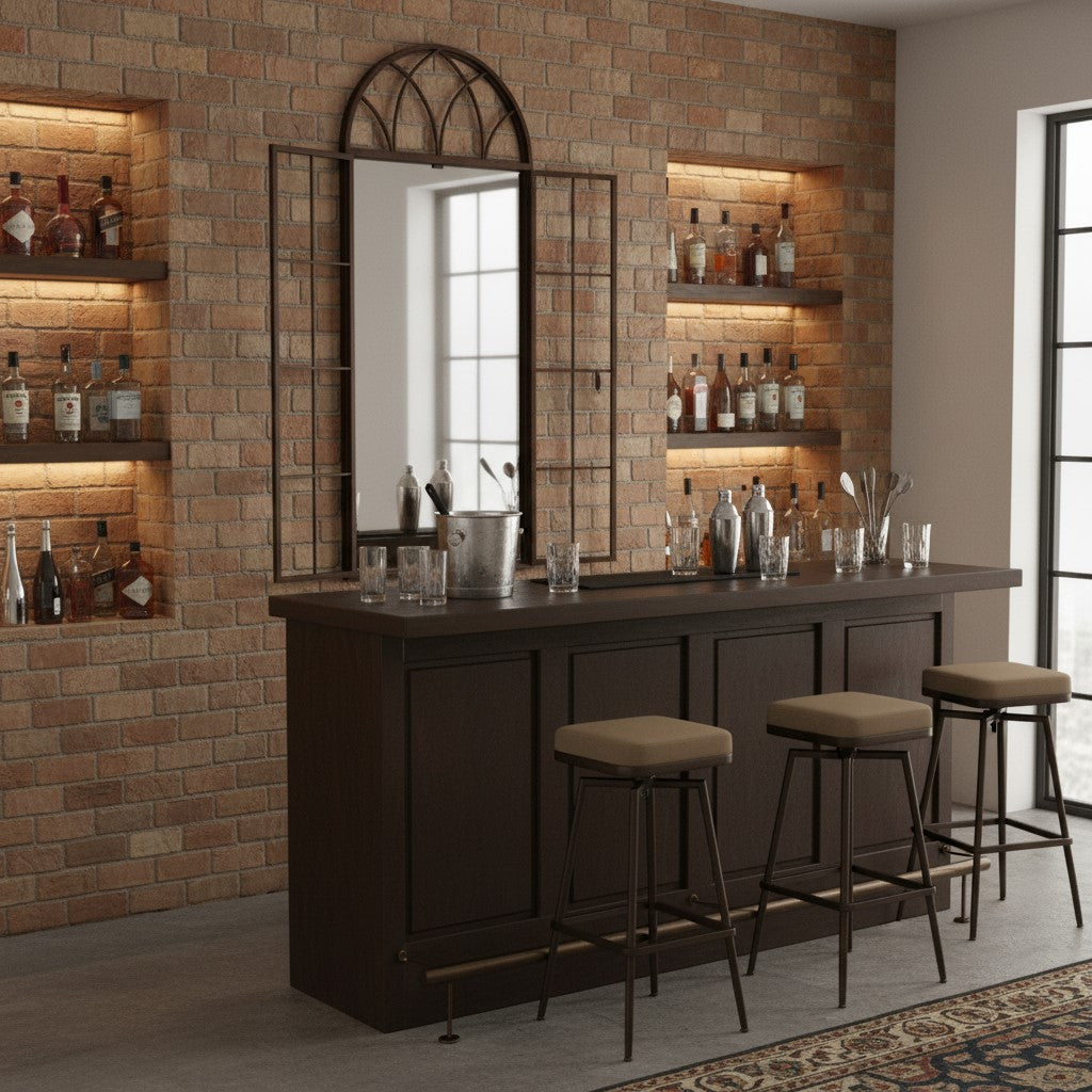 Antiqued Iron Tall Arch Window Metal Mirror