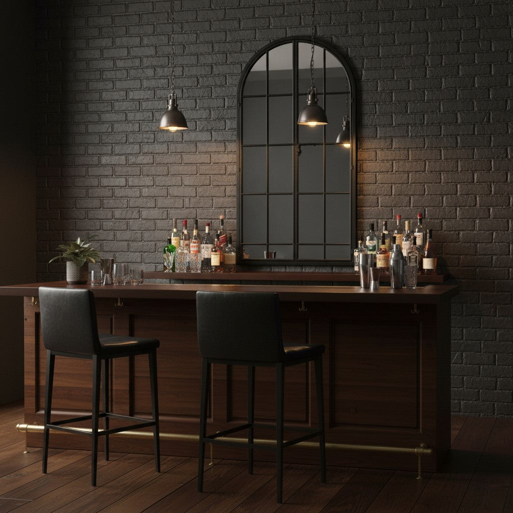 Antiqued Lead Grey Iron Large Arch Window Metal Mirror