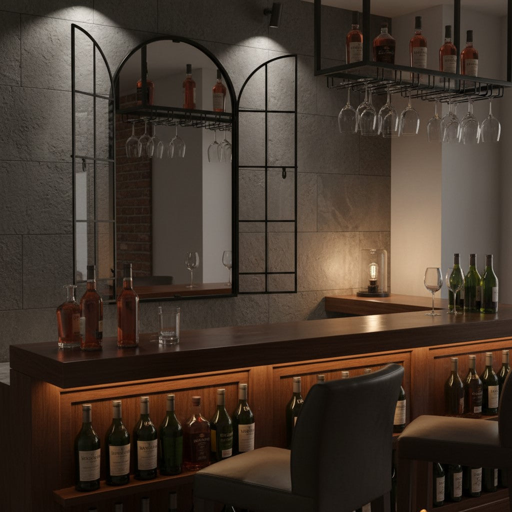 Antiqued Lead Grey Iron Large Arch Window Metal Mirror