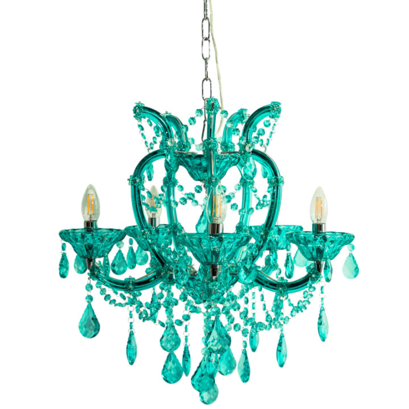 Aqua Blue 5 Branch Murano Chandelier